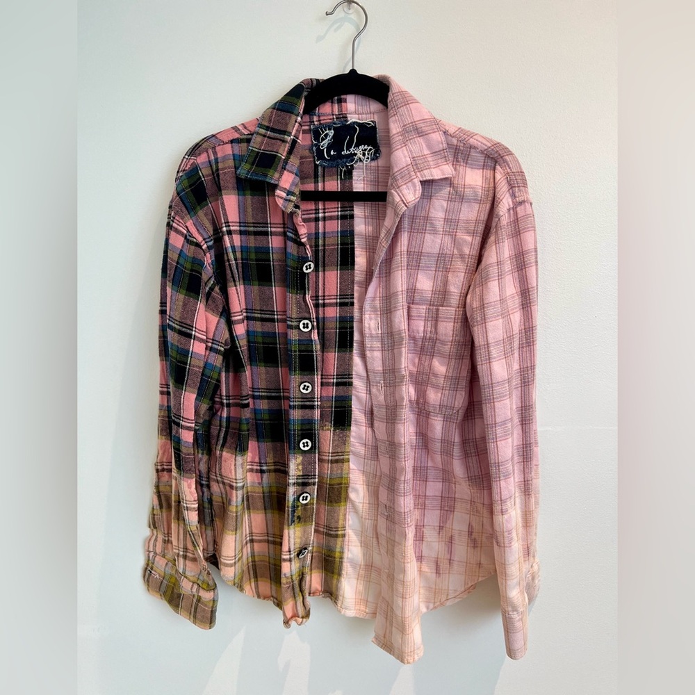 LA DETRESSE Scorpio Flannel plaid colorblock button down shirt